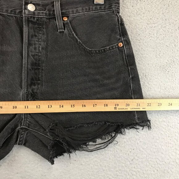 Vintage LEVIS Black Distressed Cutoff Denim Shorts 31 - Picture 8 of 14